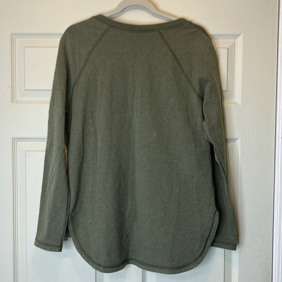 Lululemon Olive Green V-Neck Sweater VNeck Long Sleeve Top Kangaroo Pockets - Picture 6 of 8